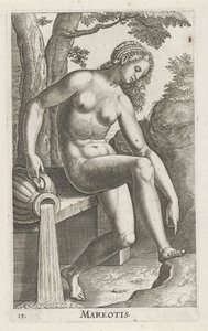 Havets vattennymf Mareotis (titel på objekt) Stroom- en waternimfen (serietitel) Oceanitidnymfer, epihidrid potamidus naiads (serietitel) av Philips Galle