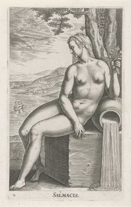 Vattennymf Salmacis Salmacis (titel på objekt) Stroom en waternimfen (serietitel) Oceanitidnymfer, epihidrid potamidus naiad (serietitel) av Philips Galle