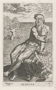 Zeegod Glaucus Glavcvs (titel på objekt) Rivier- en zeegoden (serietitel) Eleganta porträtt av de marina halvgudarna och sjölejonen (serietitel) av Philips Galle