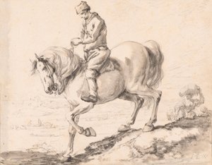 En ryttare korsar en bäck med sin häst av Philips Wouwerman