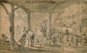 Stallinteriör av Philips Wouwerman