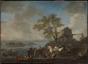 Hästdamm vid en flod av Philips Wouwerman
