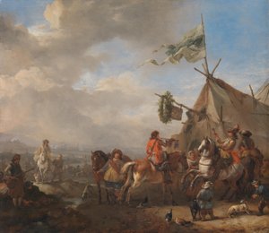 Kavalleri vid en marketentares stånd av Philips Wouwerman