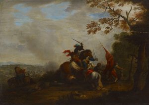 Scen från ett kavallerislag av Philips Wouwerman