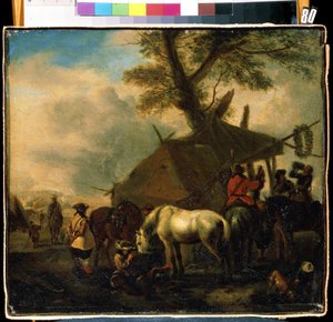 Bevattningsplatsen. Målning av Philips Wouwerman (1619-1668). Olja på trä