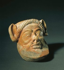 Fenicisk konst: terrakottamask som representerar fauna. Från Ibiza, Spanien. 3:e århundradet f.Kr. Madrid, Arkeologiska museet av Phoenician
