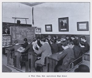 A Wool Class, Sale Agricultural High School (s/v foto) av Photographer Australian