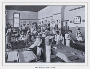 Sloyd Woodwork Class, Victoria (s/v foto) av Photographer Australian
