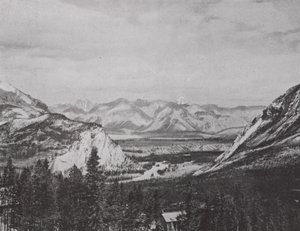 Bow Valley, i den kanadensiska nationalparken; Canadian Pacific Railway (s/v foto) av Photographer Canadian
