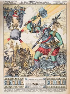 Guden Thor den mest barbariska av de barbariska gudarna i Gamla Tyskland, från History of the Third Republic, Vol. I, Politisk historia, pub. 1933 (färg litho)