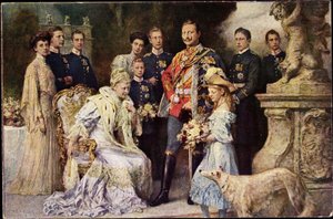 Konstnär Ak Kaiser Wilhelm II, Auguste Viktoria, Viktoria Luise, Greyhound, Preussen (svartvitt foto) av Photographer German