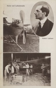Franske flygaren Hubert Latham och hans flygplan (s/v foto) av Photographer German
