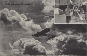 Franske flygaren Louis Bleriot och hans monoplan (s/v foto) av Photographer German