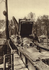 Tysk 380 mm järnvägspistol av den typ som användes vid bombningarna av Verdun och Dunkirk, Frankrike, första världskriget av Photographer German