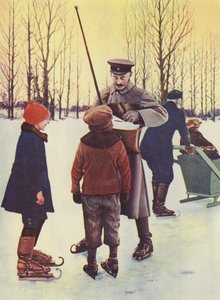 På vintern går den här tyska brevbäraren sin runda på skridskor (färgfoto) av Photographer German