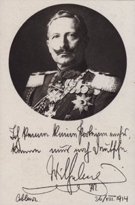 Kaiser Wilhelm II av Tyskland, propagandavykort från första världskriget (s/v foto) av Photographer German