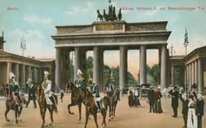 Kaiser Wilhelm II av Tyskland vid Brandenburger Tor, Berlin (färgfoto) av Photographer German