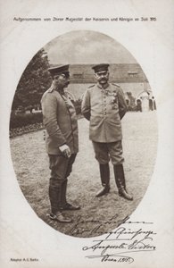 Kaiser Wilhelm II med fältmarskalk Paul von Hindenburg, befälhavare för den tyska armén, Posen, första världskriget av Photographer German