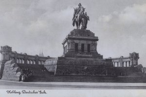 Monument till Kaiser Wilhelm I, Deutsches Eck, Koblenz, Tyskland (s/v foto) av Photographer German