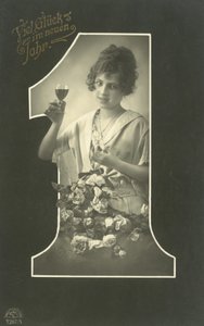 Nyårskort med en tjej som gör en toast (s/v foto) av Photographer German