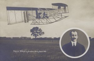 Orville Wright flyger sitt flygplan i Berlin, augusti av Photographer German