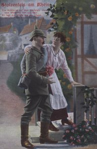 Stolzenfels slott vid floden Rhen, vykort med tyskt patriotiskt militärtema (färgat foto) av Photographer German