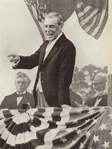 USA:s president Woodrow Wilson, den drivande kraften bakom upprättandet av Nationernas Förbund, som ändå misslyckades med att övertala sitt land att gå med i organisationen (s/v foto) av Photographer German