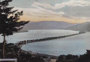 Japan, ca 1912: Amano-Hashidate en av tre mest uppmärksammade scener i Japan; Cirka 80 miles från Kyoto (foto) av Photographer Japanese
