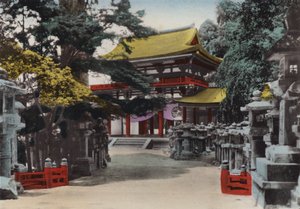 Japan, ca 1912: Kasuga Shinto-templet grundades vid 767, i Nara, nära Kyoto (foto) av Photographer Japanese