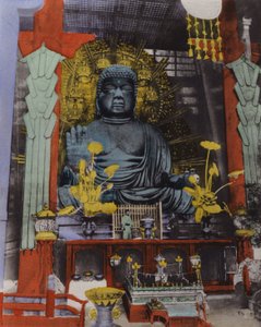 Japan, ca 1912: Den största Daibutsu i Japan är från 749 och höjden är 53 1/2 fot och ansiktet är 16 fot långt vid Nara (foto) av Photographer Japanese