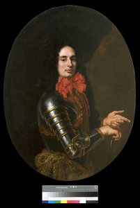 Porträtt av en gentleman med rustning och röd halsduk, 1650-70