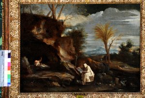 Landskap med två kartusiska munkar (olja på duk) av Pier Francesco Mola