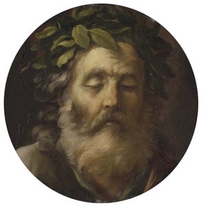 Porträtt av poeten Homer par Mola, Pier Francesco (1612-1666). Olja på trä, storlek : D 38,7, , Privat samling av Pier Francesco Mola
