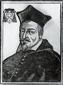 Porträtt av Pierre de Berulle (1575-1629), fransk katolsk teolog och kardinal, tryck av Blaise Nicolas Le Sueur