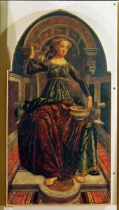 Temperance, från en serie paneler som visar dygderna designade för rådskammaren i Köpmannens Guild Hall, 1469 (tempera på panel)