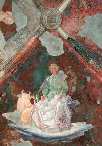Sankt Lukas. Detalj av en fresk tillskriven Piero della Francesca (1410 / 1420-1492). San Michele kapell. Basilikan Santa Maria Maggiore (Holy Mary Major), Rom. av Piero della Francesca