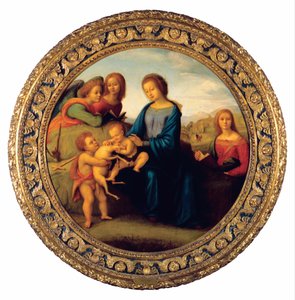 Madonnan med barnet, helgon och änglar av Piero di Cosimo