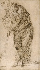 Stående figur lutad på en stav av Piero di Cosimo