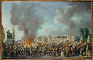 Monarkins emblem bränns på Place de la Concorde ... av Pierre Antoine (attr. to) Demachy