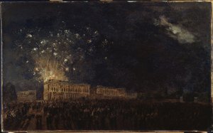 Fyrverkeri i samband med hertigen av Normandies födelse, ca 1782 (olja på duk på trä)