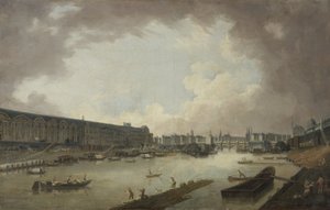 Grande Galerie, Pont-Neuf och Ile de la Cité, sett från Pont Royal, cirka 1775 (olja på duk)