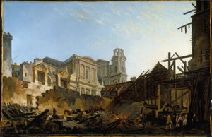 Foire Saint-Germain efter branden natten mellan den 16 och 17 mars 1762, ca 1762 (olja)