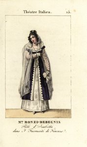 Mme. Ronzi-Debegnis i I Fuoruscit di Firenze, Teater Italien, 1819 (gravyr)