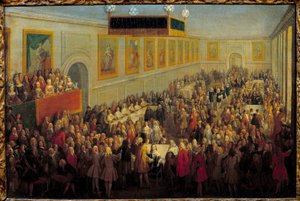 Högtid för Ludvig XV:s heliga helgedag på arkebiskoppalatset i Reims 25 oktober av Pierre Denis Martin