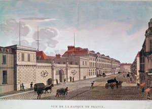 Bank of France från Rue Croix-Petits-Champs i Paris (gravyr