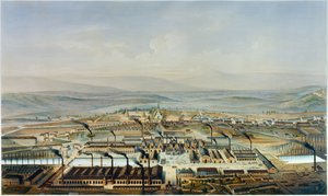 Utsikt över verkstäderna Creusot och Chateau de la Verrerie, litografi efter akvarell av Pierre Tremaux (1818-1895) av Pierre (after) Tremaux