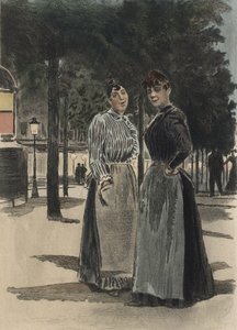 Två vanliga kvinnor på boulevarden, illustration från 