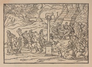 Tillbedjan av den gyllene kalven, från Figure de la Biblia, illustrerar di stanze Toscana, av Gabriele Simeoni av Pierre (attr. to) Eskrich