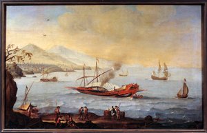 En galer i hamnen i Marseille Målning av Ecole de Pierre Puget (1620-1694) av Pierre (school of) Puget