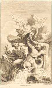 Två tritoner och en svan, 1736 eller efter. av Pierre Alexandre Aveline